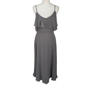 Birdy Grey Flounce Upper Cold Shoulder Grey Bridesmaid Maxi Dress Gown Small S